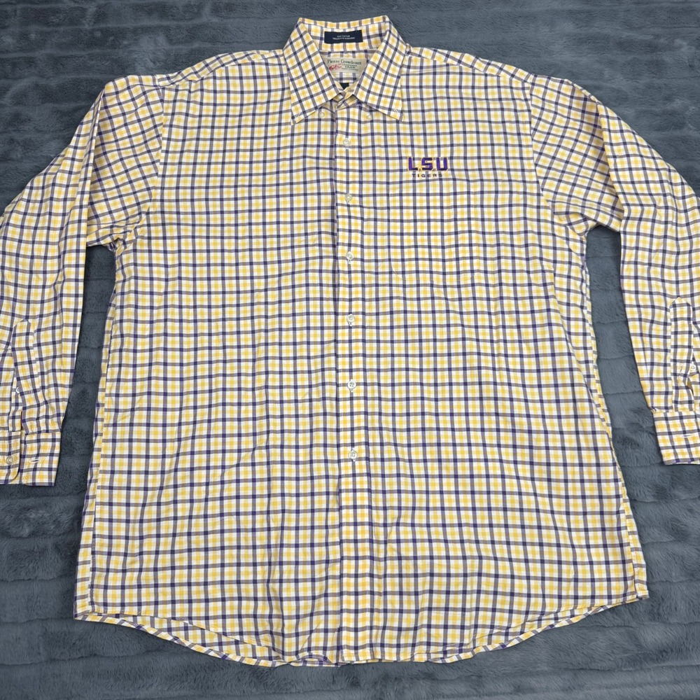 Pierre Crawdeaux LSU Tigers Mens Large Purple Yellow Check Button Down Shirt